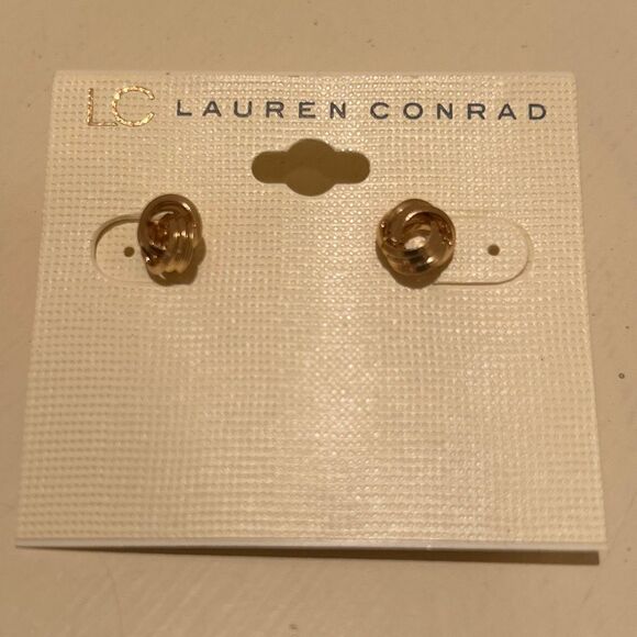 Lauren Conrad Gold Tone Twist Knot Stud Post Earrings Minimalist Everyday NWT - Picture 1 of 5